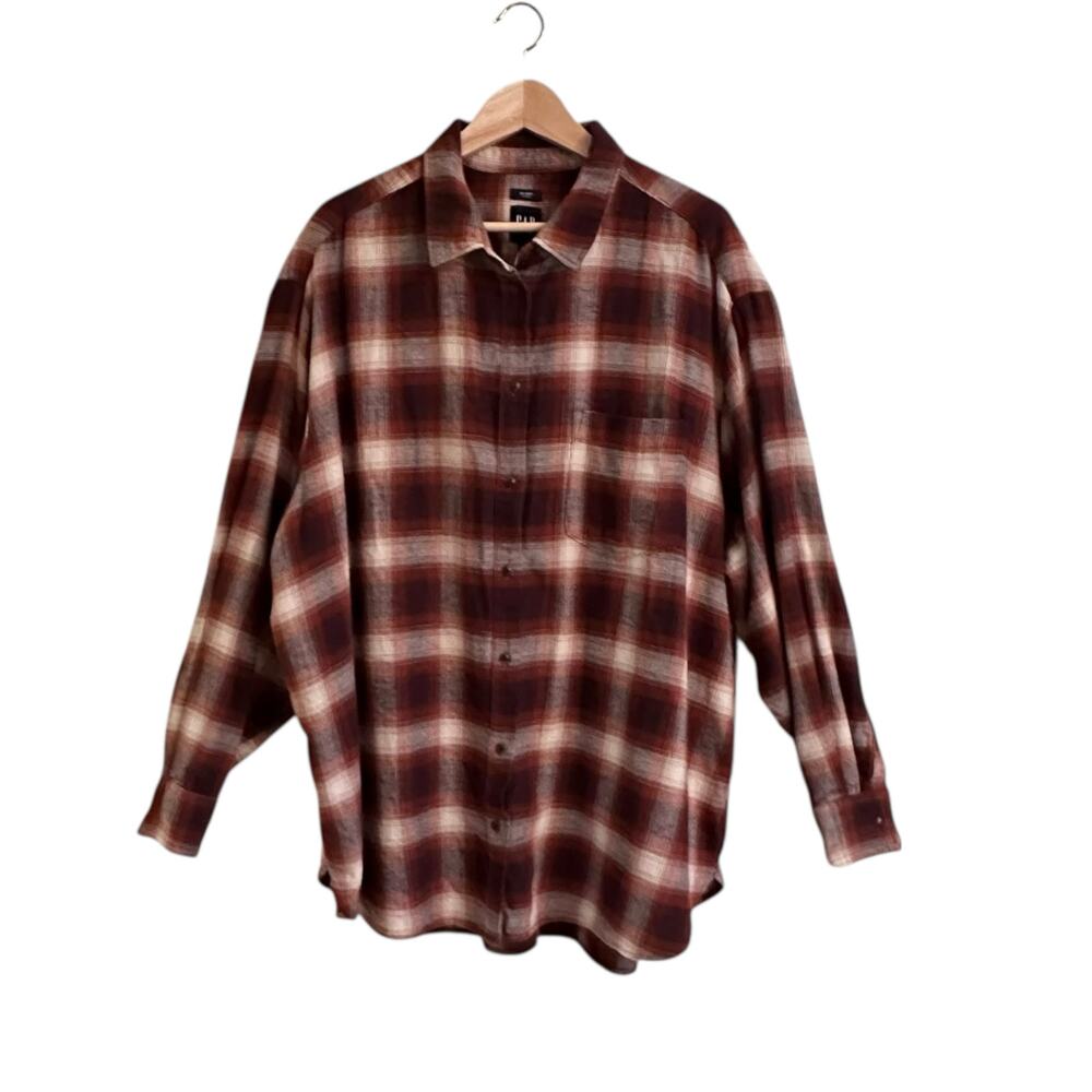 GAP Big Shirt Flannel Lightweight Orange Rust Burgundy Plaid XXL 
742507-01